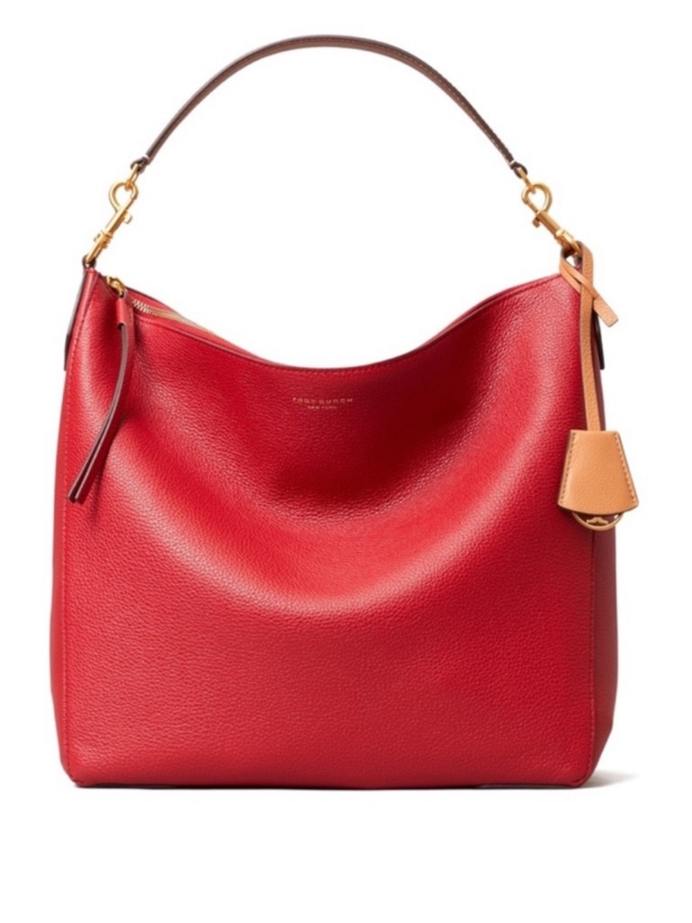Tory Burch Perry Slouchy Hobo Bag Color Red Apple Pebbled Leather Women's